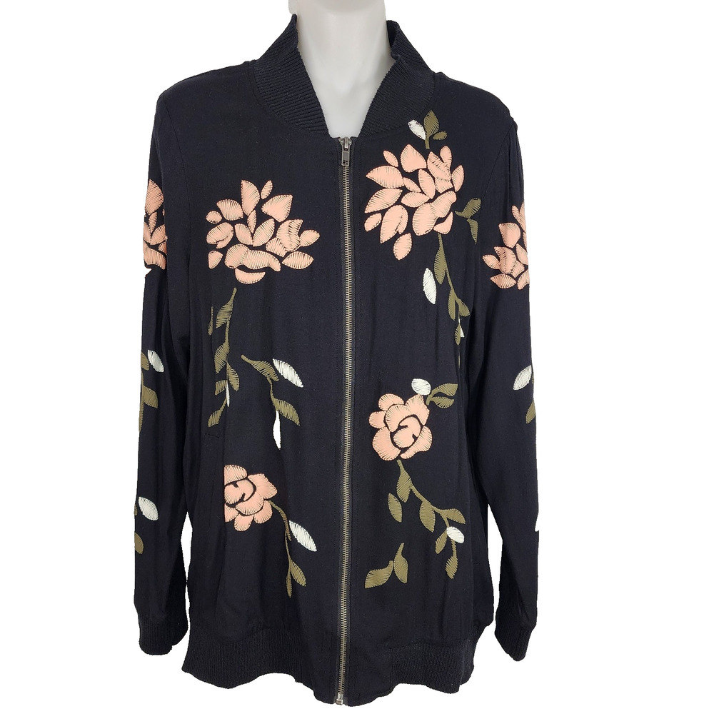 Living Doll Los Angeles Women’s Jacket Floral Full Zip Black M Y2K Goth Fairy